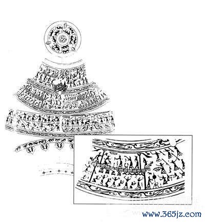 ▲成都出土的战国“嵌错宴乐渔猎攻战纹铜壶”